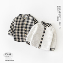 Baby Glint Linen Jacket Jacket Autumn Winter Baby Warm Plaid Shirt Thickened Jacket Boy Shirt Outerwear Tide