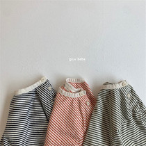 Korean version of baby cotton with long sleeves with soft striped T-shirt versatile crewneck baby undershirt thin spring and autumn outfit