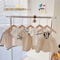 Baby cartoon series summer wear 0-3 years old girls foreign letter dress baby short sleeve t-shirt newborn crawling suit