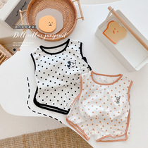 Childrens summer celebrity polka dot set thin breathable baby tank top shorts two-piece sleeveless loungewear