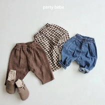 Baby pants big PP pants childrens casual pants Korean version spring and autumn dress long pants baby jeans boys plaid pants trend