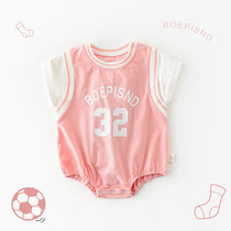 Baby summer wear thin jumpsuit preppy style newborn baby girl fake two-piece jersey short sleeve bag fart shirt