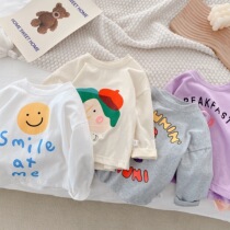 Childrens spring and autumn T-shirt sweatshirt baby foreign cute with cartoon long sleeve simple top underneath girls undershirt
