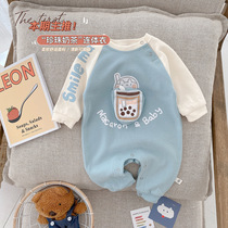 Baby one-piece 0-2 years old spring and autumn dress baby Internet celebrity cute bag fart clothes newborn crawling clothes outing clothes