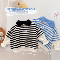 Childrens foreign striped top 0-6 years old spring boy Korean version fake two polo shirt boy baby sweatshirt out