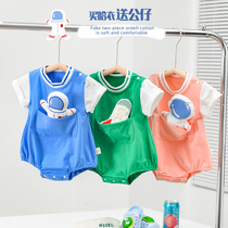 Baby Korean version of Internet celebrity jumpsuit baby cartoon cute aerospace series fake two-piece fart jacket newborn crawling suit