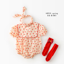 Baby summer dress girl jumpsuit super cute bow big lapel Hardy newborn bag fart coat girl crawling suit