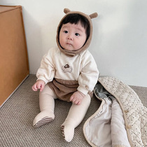 Childrens winter wear double layer fleece sweatshirt baby print thick top male and female baby warm clothes go out fleece sweater