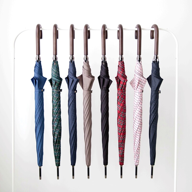 British classic wooden handle hook umbrella reinforced wind-resistant automatic business long-handled umbrella striped plaid men's and women's umbrellas large
