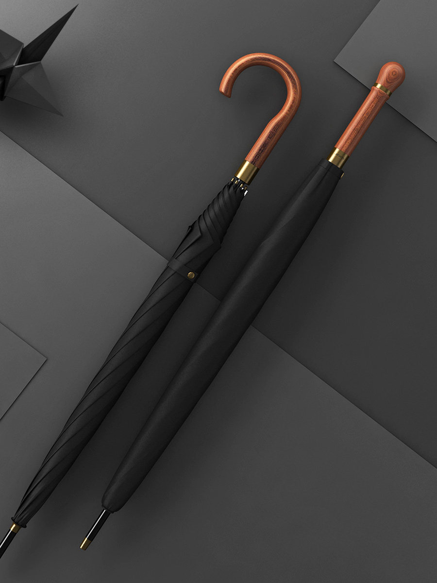 Umbrella male long handle gentleman oversized retro simple British business wooden handle anti-rainstorm hook straight rod windproof umbrella