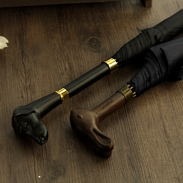 Greenstone handmade rabbit head wooden handle gentleman's umbrella business men's and women's long handle sunshade automatic creative animal umbrella