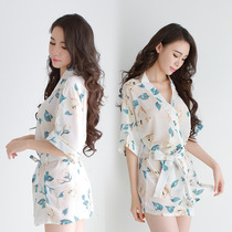 Sexy underwear sexy pajamas transparent chiffon floral bathrobe kimono suit sexy nightgown