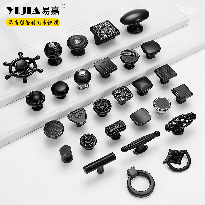 Easy Gia Black Overall Cabinet Drawer Single Hole Handle Square Home Pull Ring Round Home Bed Head Cabinet Wardrobe Door Handle