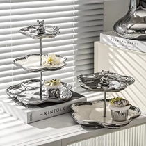 European ceramic three-storey fructose dry fruit plate household living room double deck afternoon tea dessert snack cake frame