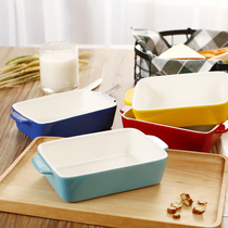 Ceramic dish baking dish with double ear rectangular oven dish baking cheese cuisine creative household dish