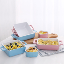 Japanese-style sweet ceramic double ear roasted bowl rectangular baking dish paste paste paste shuffrepudding bowl