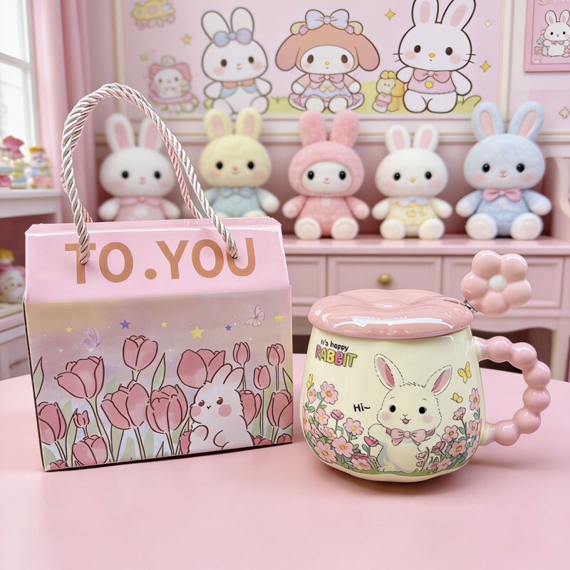 Cute Ceramic Mug with Lid and Spoon, High-Looking Ceramic Water Cup, Couple's Home Coffee Cup, Birthday Gift Cute Ceramic Mug with Lid and Spoon, High-Looking Ceramic Water Cup, Couple's Home Coffee Cup, Birthday Gift
