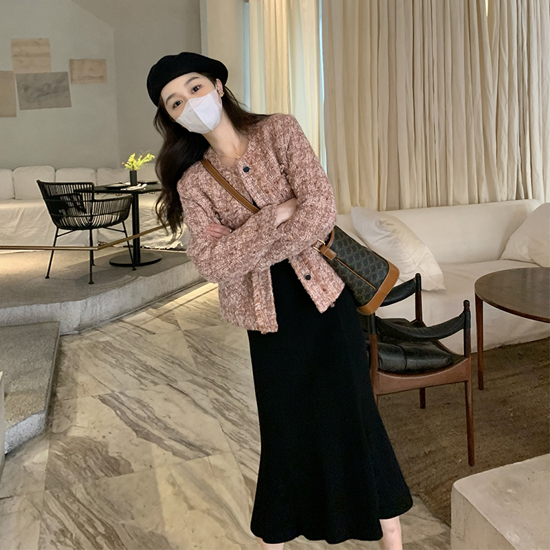 77store wool fish tail dress 100 lap woman spring autumn season knit half body dress 2023 new high waist long skirt-Taobao