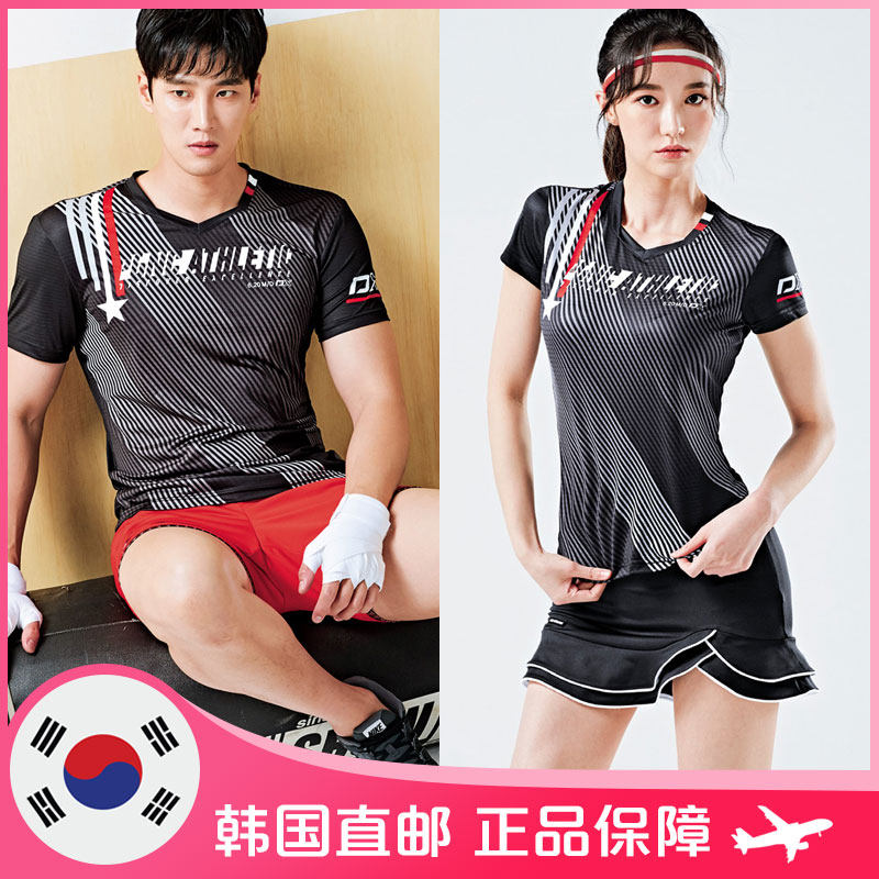 PEGGYNCO badminton suit Korea direct mail men's and women's V-neck personality oblique stripes quick-drying air-permeable short-sleeved suit