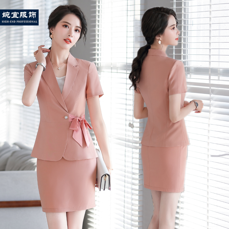 Summer slim slimming short-sleeved professional suit women's dress beautician workwear temperament goddess Fan interview dress