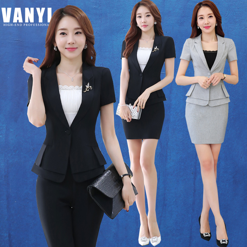 Short-sleeved professional suit Women's summer front desk suit skirt tooling two-piece suit pants Teacher overalls Formal