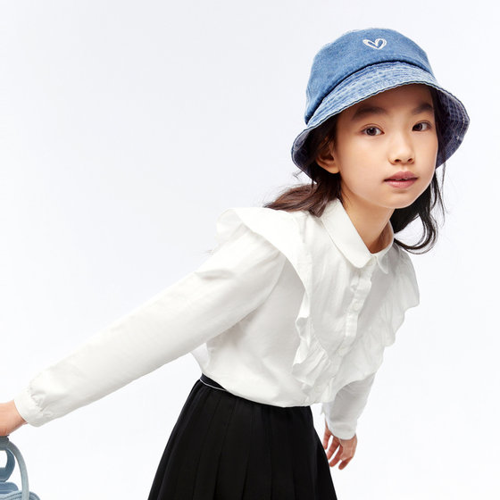 Annael long-sleeved shirt girls spring new style children's pure cotton versatile style baby college style casual shirt