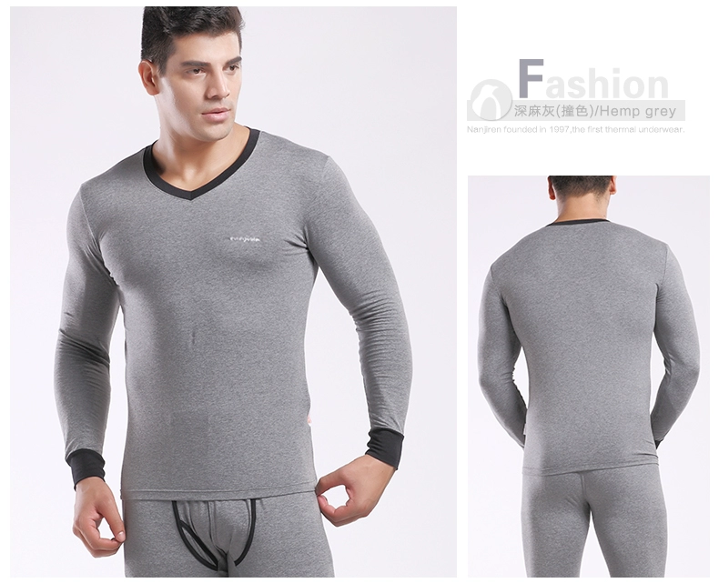 Nam cực nam đồ lót nhiệt phần mỏng cổ chữ V màu tương phản cao thun Lycra cotton phù hợp với quần áo mùa thu quần mùa thu quần đáy - Phù hợp với nóng lên