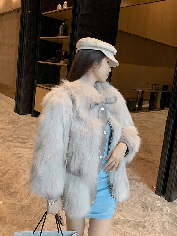 2022 autumn and winter new windbreaker slim young fox fur mid-length Haining genuine fur coat for women