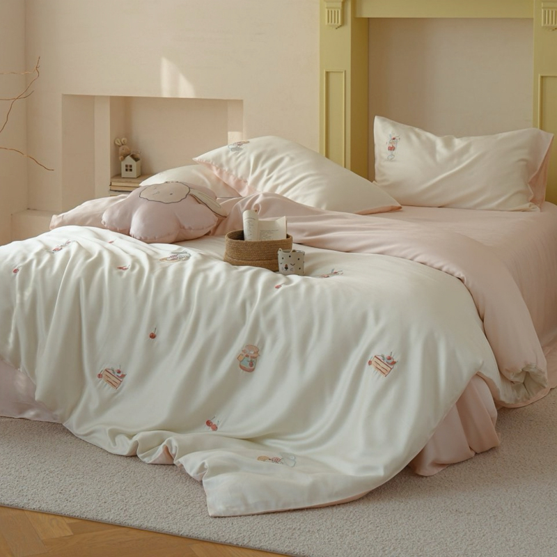 French-Style Light Luxury 100S Lenzing Tencel Four-Piece Set, Summer Ice Silk, Silky Smooth, Cool for Sleeping Naked, Bed Sheet, Duvet Cover, Bedding