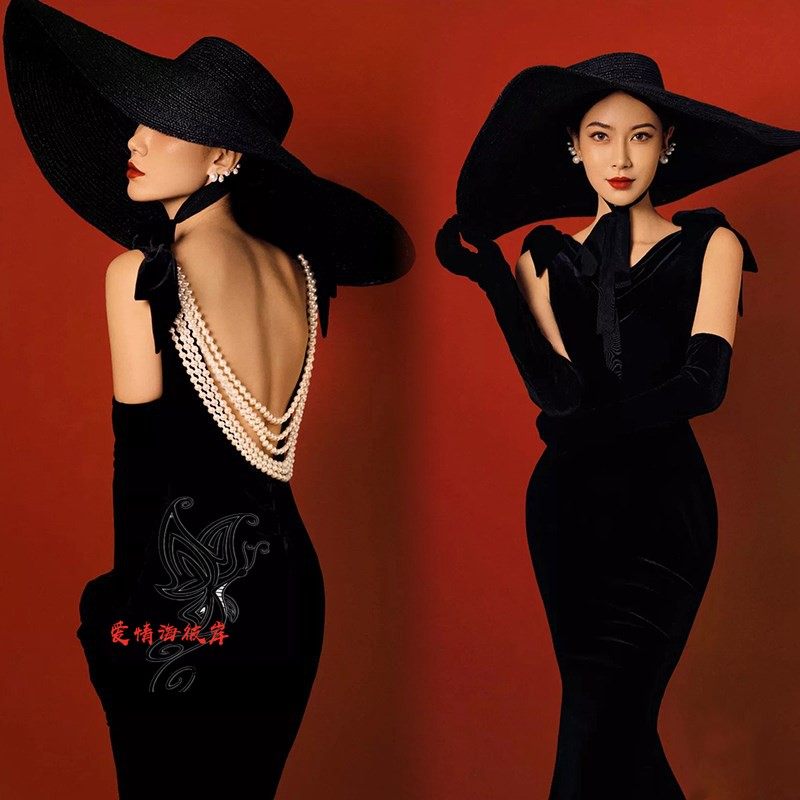 Black Leakback Retro Gown Famous for the Art Stage Filming The Show 2020 New Photo Gallery Themed Costumes