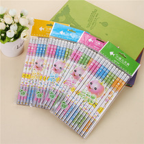 Little fish 2086 cartoon pencil Basswood round rod student writing pencil HB with eraser 12 pcs