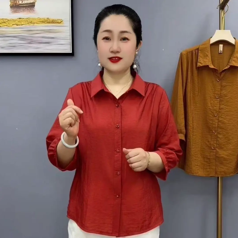 Sanjie Boutique Women's Clothing Summer New Fashionable and Stylish Versatile Slimming Elegant Mom's Outfit Mid-Sleeve Shirt Model 606 Sanjie Boutique Women's Clothing Summer New Fashionable and Stylish Versatile Slimming Elegant Mom's Outfit Mid-Sleeve Shirt Model 606