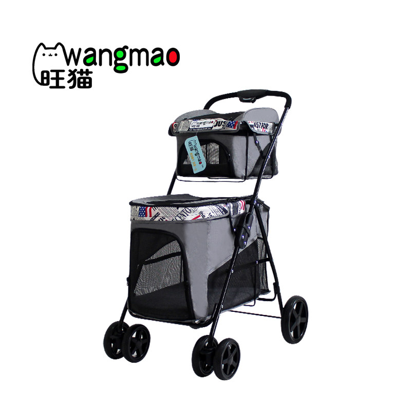 Light Folding Pets Double Layer Trolley Puppy Pet Car Cat Cage Four Wheels Outdoor Trip