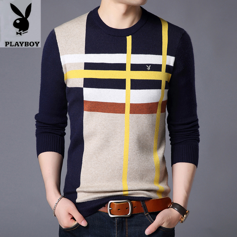 Playboy áo len dài tay thanh niên nam cổ tròn áo len mùa đông nam áo len trung niên ấm áp áo len áo gile len cho nam