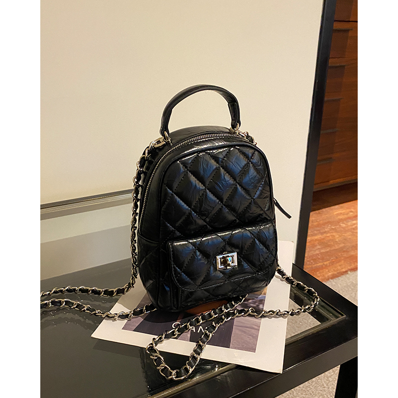 Sheldonbag 2026 New Trendy Korean Diamond-Patterned Chain Travel Student Shoulder Crossbody Handbag Backpack