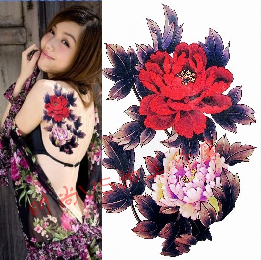 Cơ thể sơn dán hình xăm không thấm nước nữ mô hình hoa mẫu đơn đỏ dán sẹo 18 đầy đủ mười tặng một miễn phí xăm dán