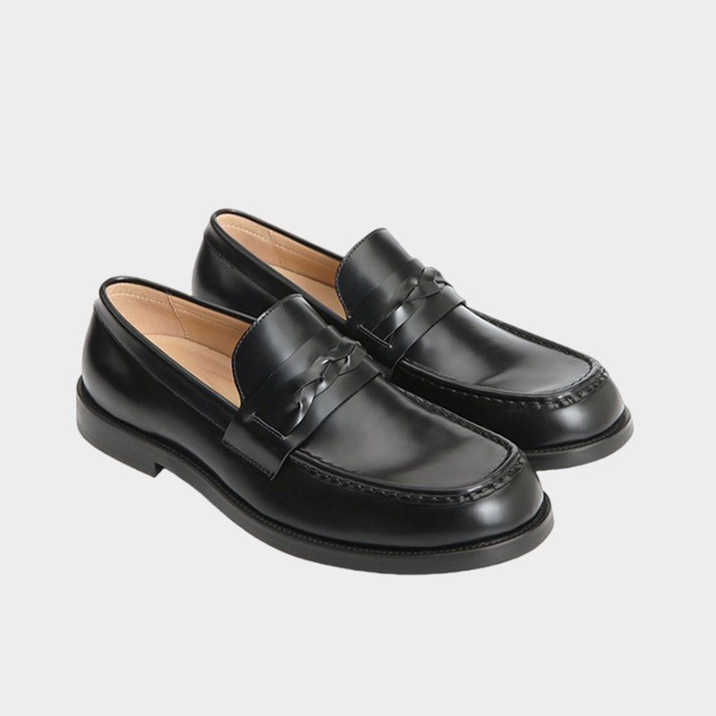 Borrowed Project 004 Glaze Glazed Woven Loafers with Open Edges and Sheepskin Lining