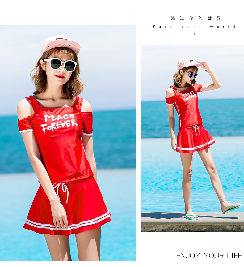Bạn bơi áo tắm thể thao nữ kích thước ngực tập hợp áo tắm chia loại váy vuông bảo thủ bìa bụng sinh viên áo tắm áo tắm 2 mảnh yếm
