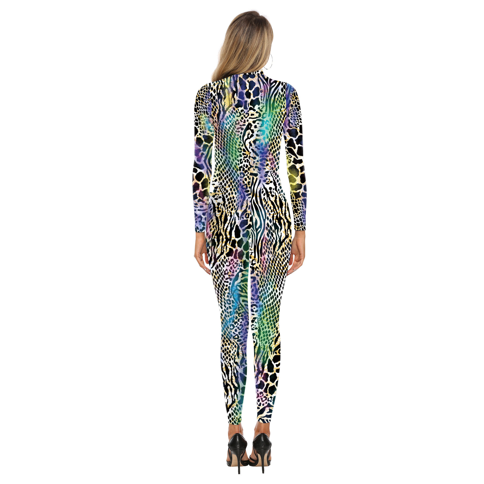 Боди/брюки women's snake print skinny casual jumpsuit女装紧身休闲连体裤