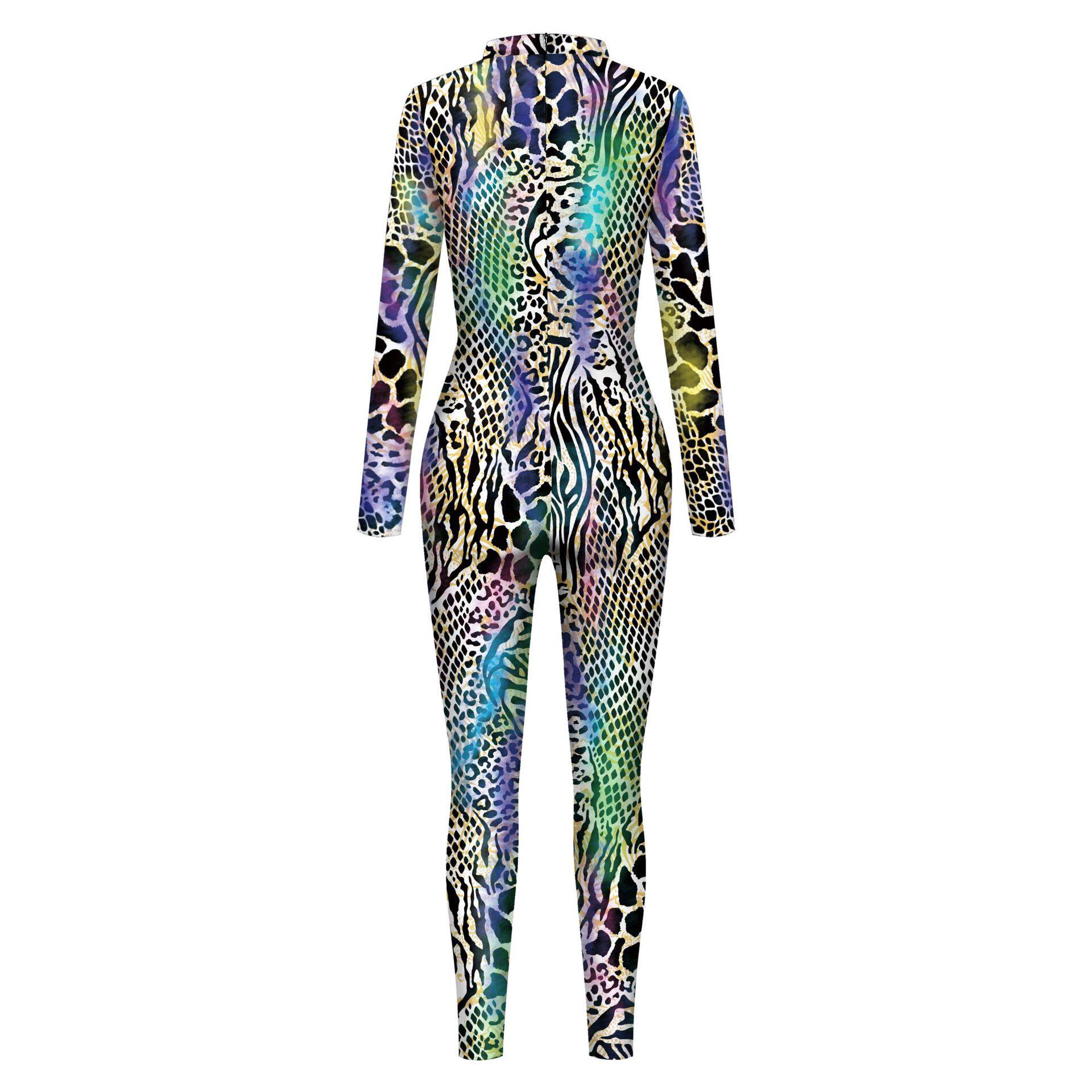 Боди/брюки women's snake print skinny casual jumpsuit女装紧身休闲连体裤