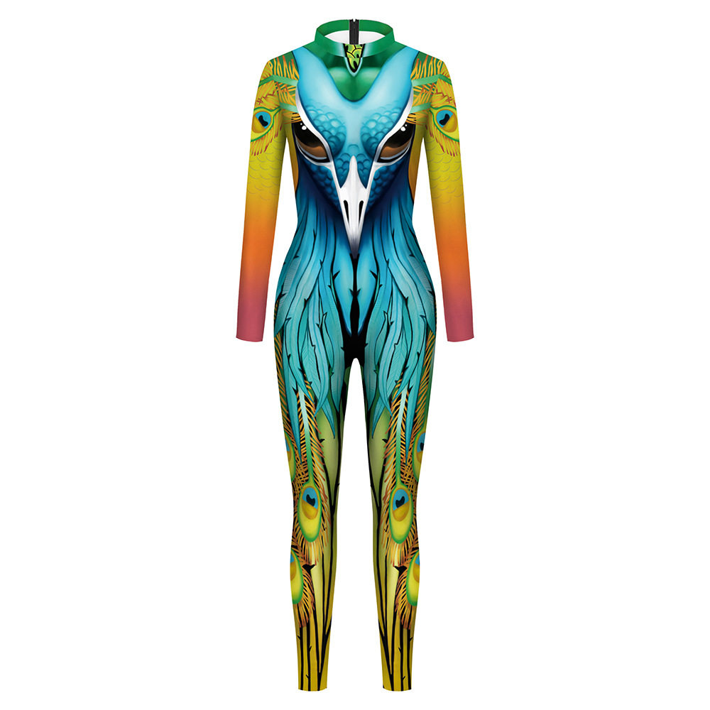 Боди/брюки women's snake print skinny casual jumpsuit女装紧身休闲连体裤