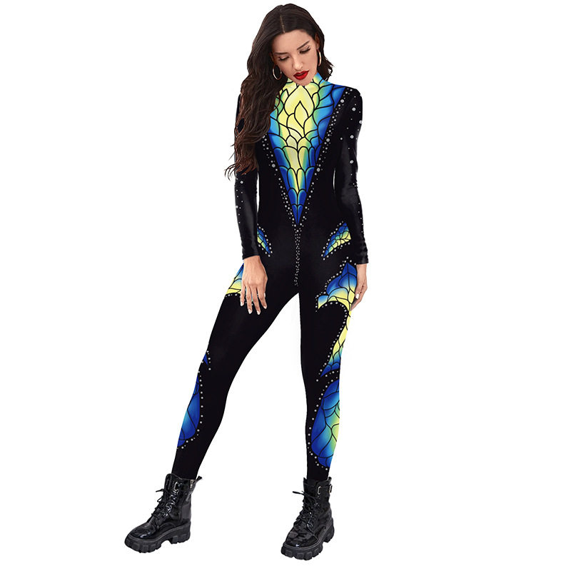 Боди/брюки women's snake print skinny casual jumpsuit女装紧身休闲连体裤