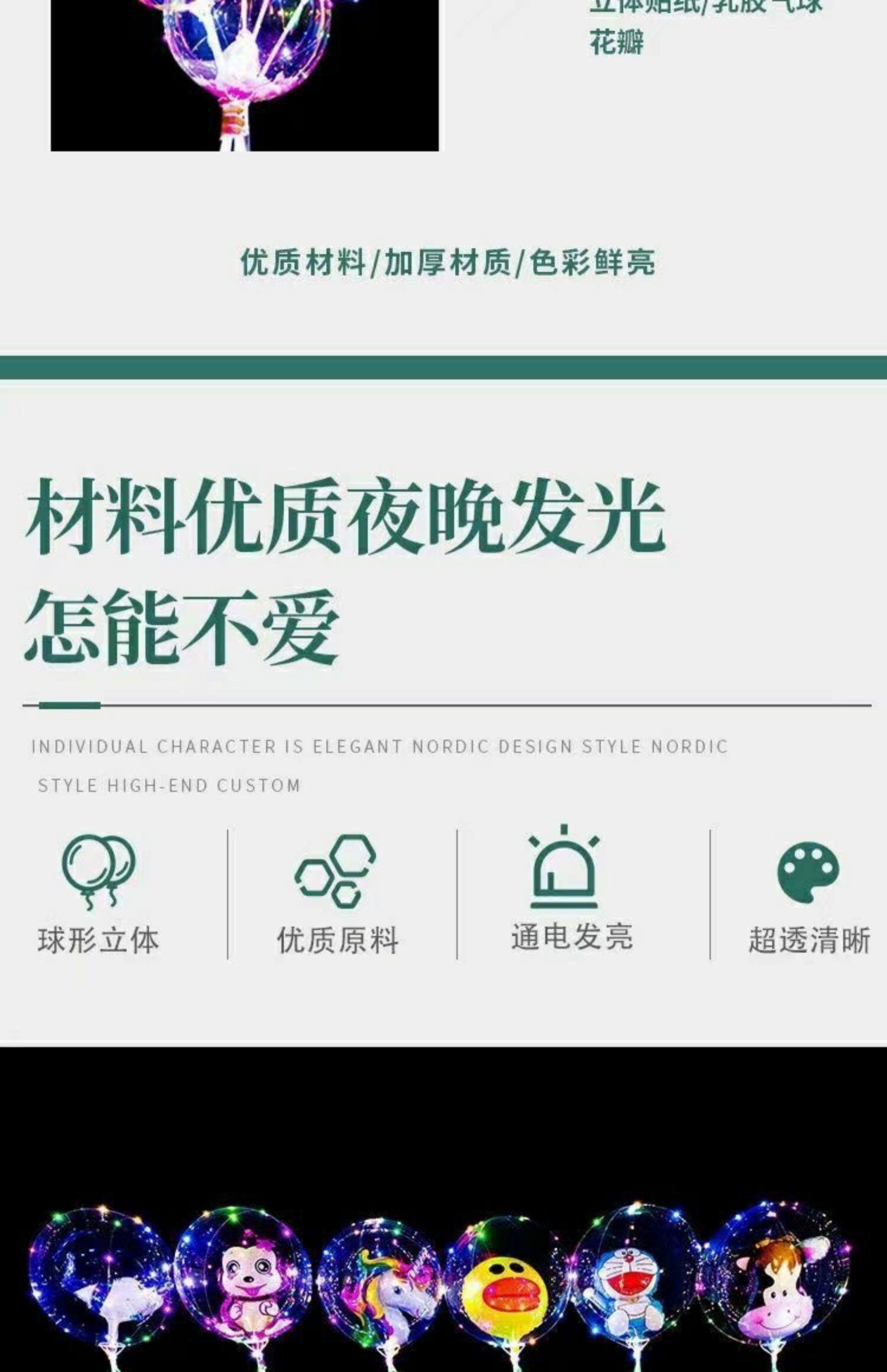 Светящиеся шары 网红卡通波波球透明带灯发光气球地推夜市摆摊彩灯材料包啵啵汽球