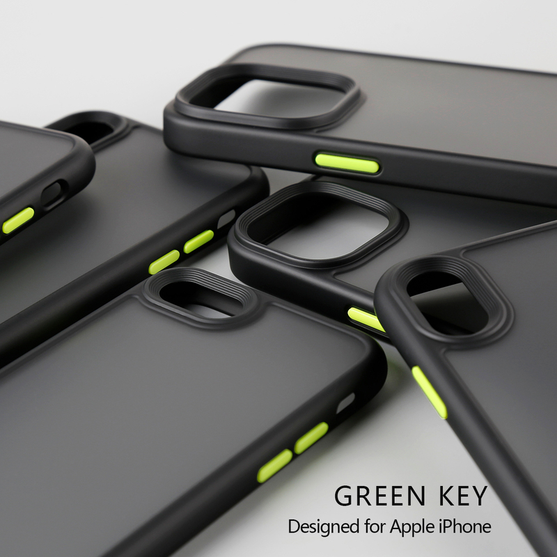 Apple iPhone 16 Contrasting Color Mobile Phone Case 15Promax Green Button New Style 14 Accessible Luxury 13 Frosted 7/8Plus All-Inclusive 12 Simple 11 Black British XS Anti-Fall Pure Color Se