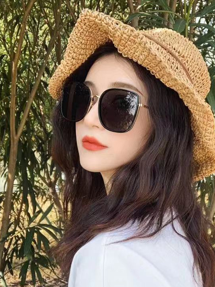 2024 New Large-Frame Polarized Sunglasses, Internet Celebrity Style, Off-White Fashionable Women's Uv Protection Sunglasses