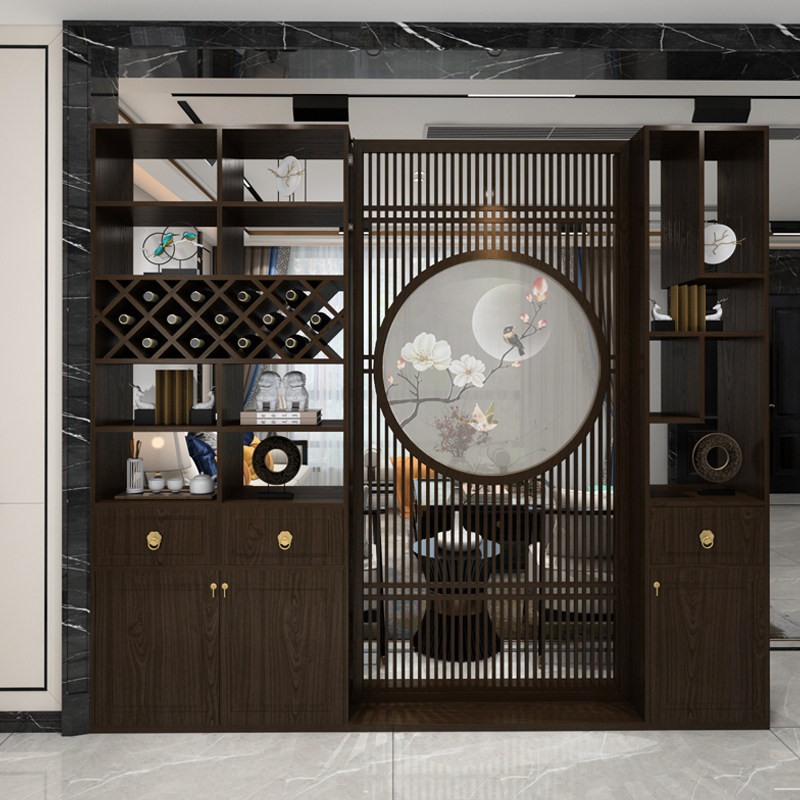 Embroidery New Chinese Screen Xuanguan Cabinet Entrance Door Solid Wood Living Room Modern Partition Broken Door Hall Dining Room Wine Cabinet Integrated Cabinet