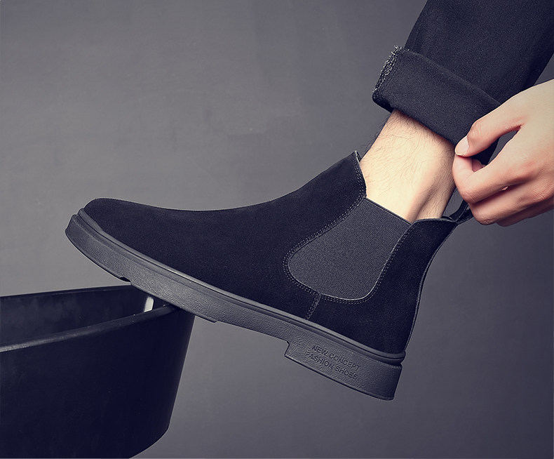 Челси сапоги 男鞋秋冬2024新款切尔西马丁靴黑武士高帮休闲一脚蹬皮鞋子男士潮 Other