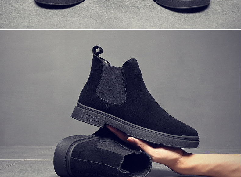 Челси сапоги 男鞋秋冬2024新款切尔西马丁靴黑武士高帮休闲一脚蹬皮鞋子男士潮 Other