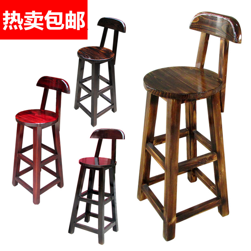 Solid wooden chair high bench restaurantBackBar wooden backbar chair wooden chair minimal cafe chair