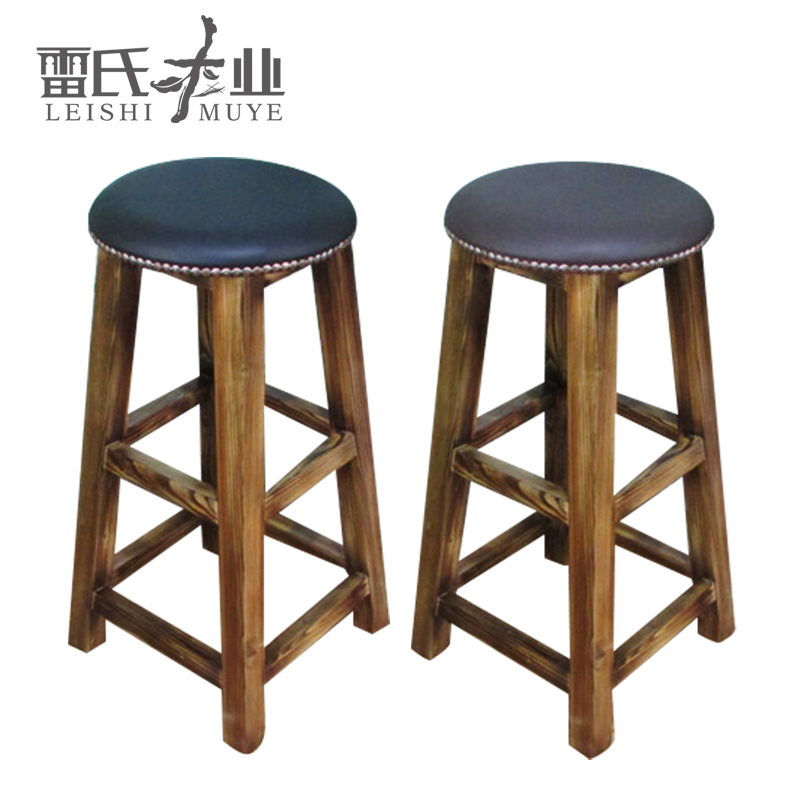 Bar bench solid wood high footstool all solid wood bar bar household bench with bench backed chair retro bench